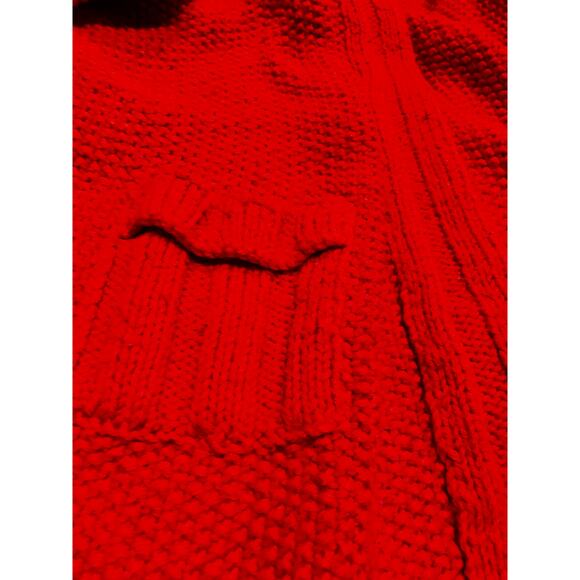 Hand Knit Red Cardigan Womens L XL Sweater Chunky Open Front Oversized Cozy Warm - Picture 7 of 7